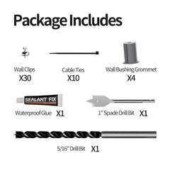 Starlink Cable Routing Kit with Wall Pass-Through Grommet – 1" Drill Bit Included for Gen 2/3 Dish & Mini Ethernet - T-Launch