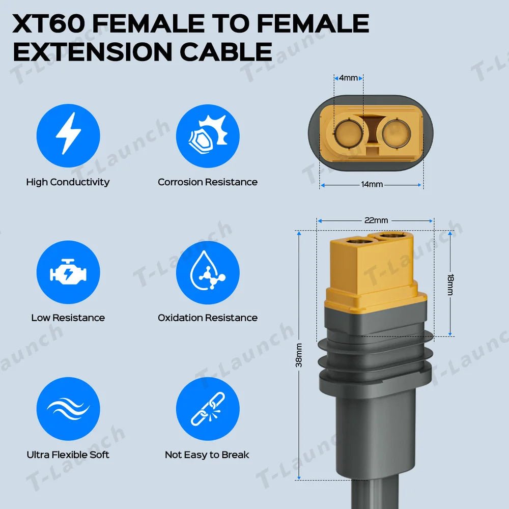 Starlink Gen 3 Performance XT60 12AWG Heavy-Duty Extension Cable - 10FT/3M - T-Launch