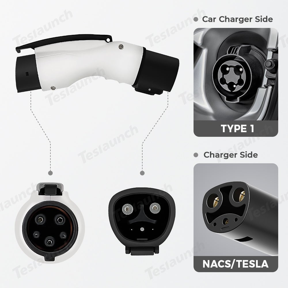 To J1772 Adapter Charger for Tesla All Model S/X/3/Y, 40Amp / 250V AC Max, For Level 1 - Level 2 Charging, IP44 Weatherproof - T-Launch