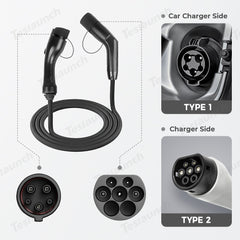 Type 2 Socket to Type 1/J1772 Vehicle EV Charging Cable - T-Launch