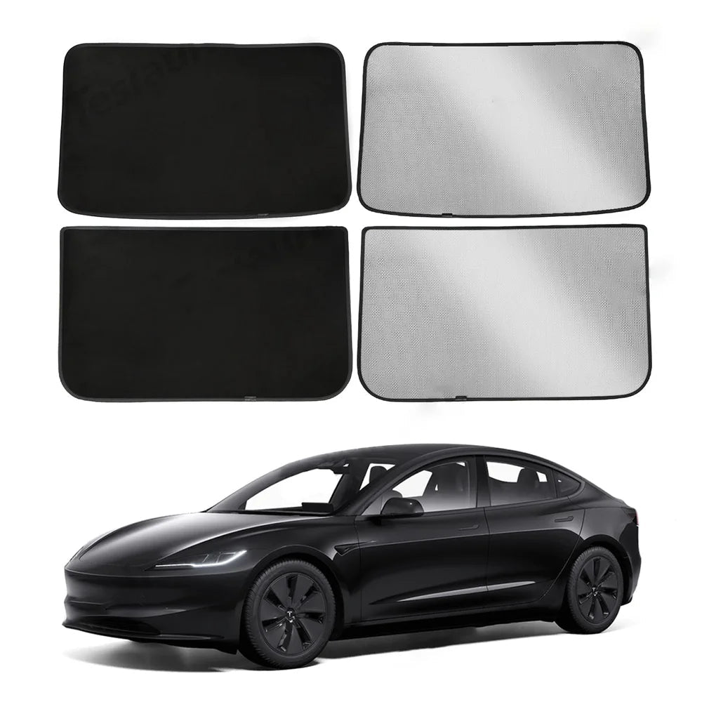 Upgrade Built-In Reflective Ice Crystal + Suede Sunroof Sunshade for Tesla 2024+ Model 3 Highland - T-Launch