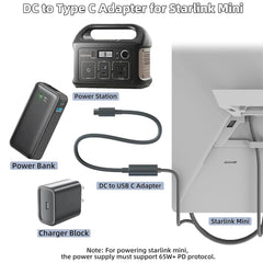 USB-C to DC Power Adapter Cable With PD Chip for Starlink Mini - T-Launch