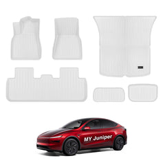 White All Weather TPE Interior Floor Mats Cargo Liners Set for Tesla Model Y Juniper 2025+ - T-Launch