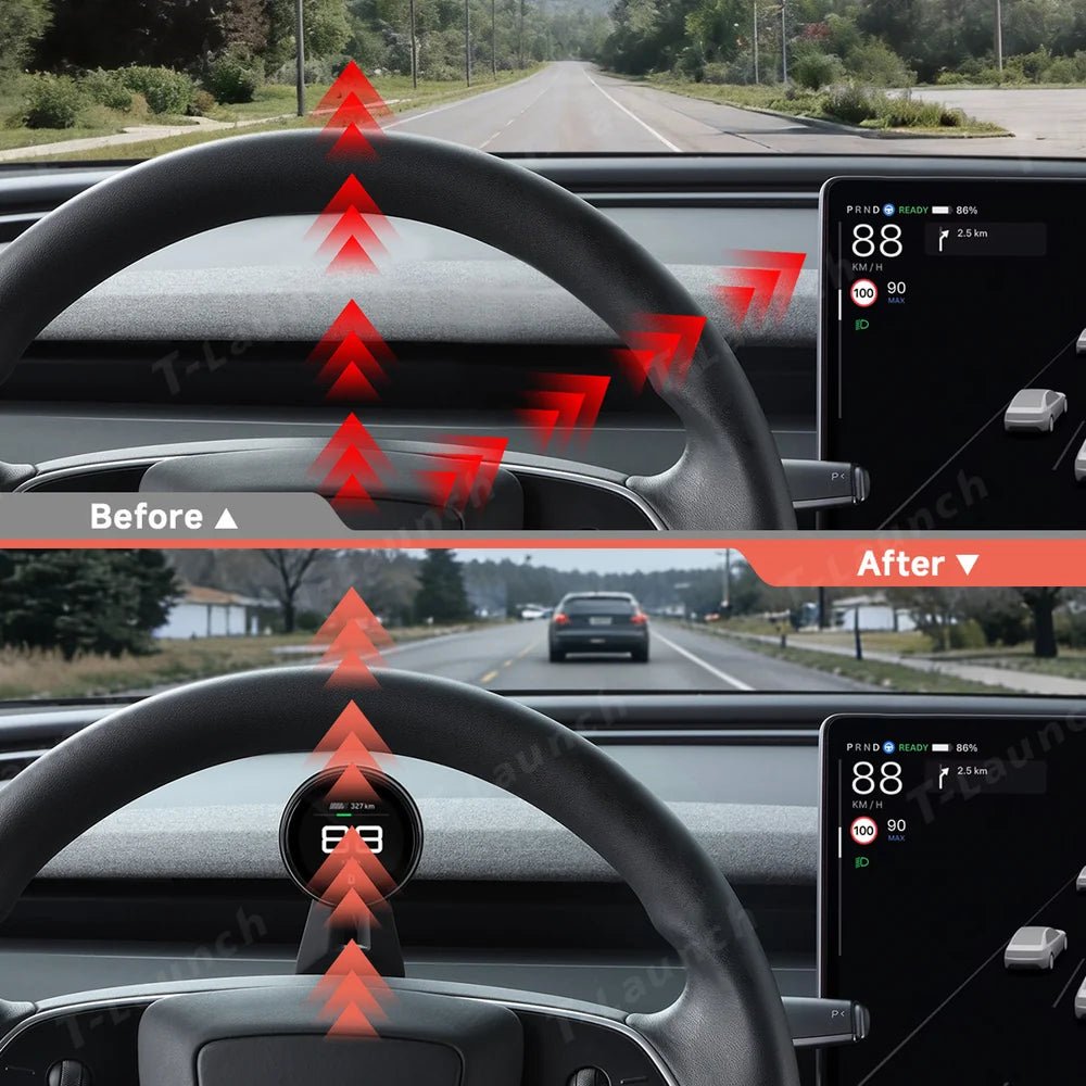 Wireless Mini HUD Display – Smart Driving Screen for Tesla Model Y Juniper 2025+/ Model 3 Highland 2024+ - T-Launch