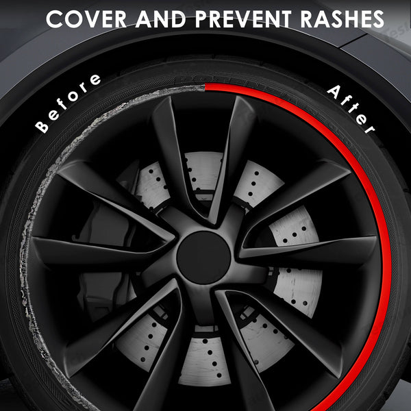 Protecteur de jante en alliage d'aluminium - Convient à toutes les voitures  (4 pièces) - 18 / rouge