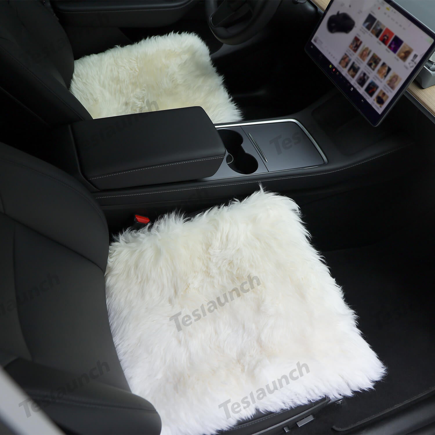 Housses de siège avant en fausse peau de mouton, noir/blanc, pour Tesla  Model S/X/3/Y (2012 – 2023) - blanc