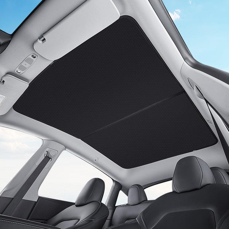 Split Glass Roof Sunshade for Tesla Model Y(2020-2023) Sun Visor  Accessories Sun Blocking Heat Shade - Black