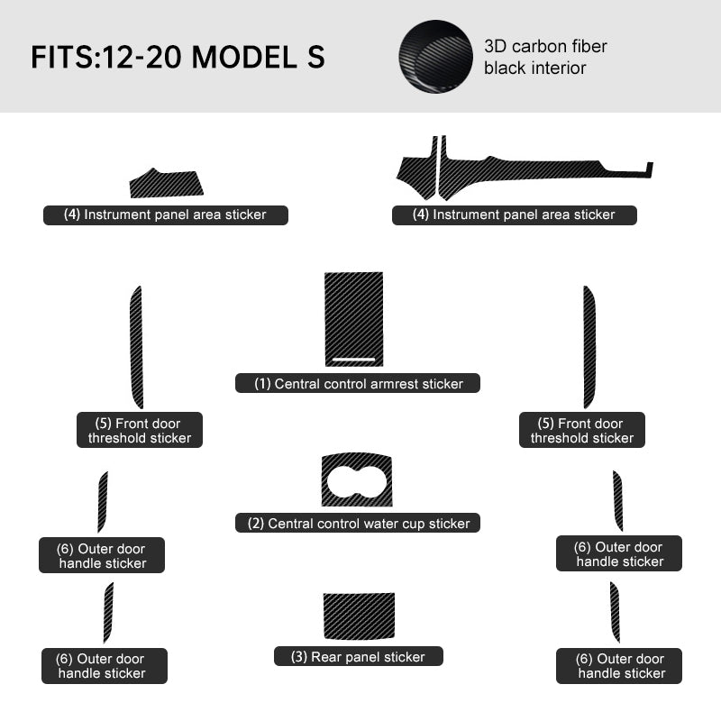 탄소섬유 인테리어 랩 키트 스티커 Tesla Model S (2012-2020) - 우측 운전석에 적합하지 않음 Tesla