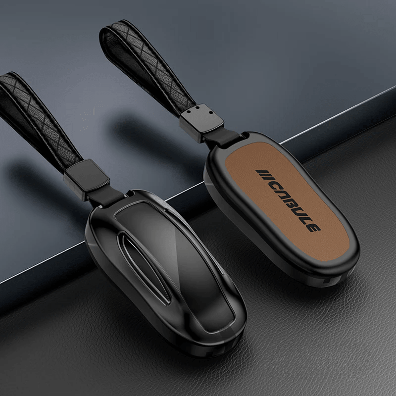 Alloy and Leather Key Fob Cover for Tesla Model 3/Y/S/X - T-Launch