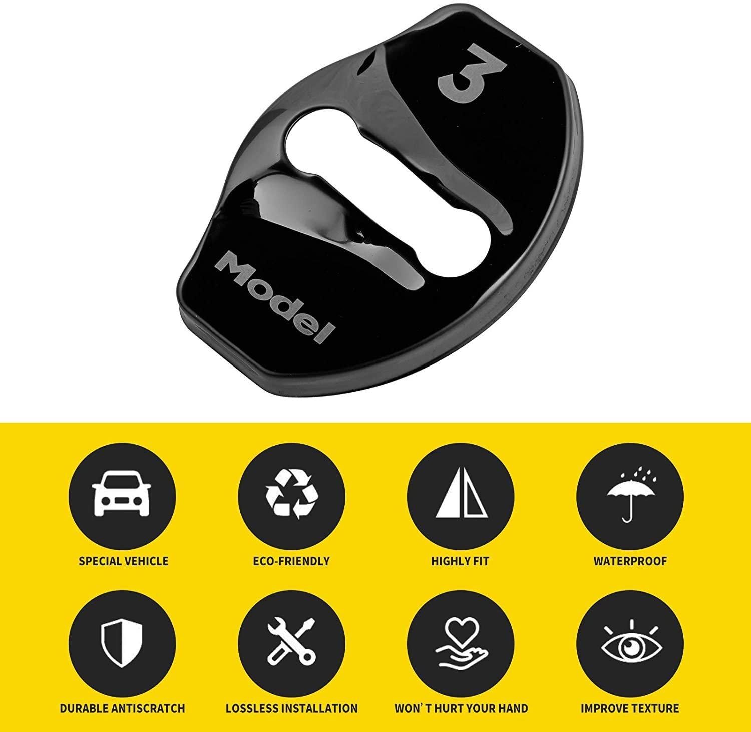 Model 3 & Y Door Latch Lock Covers CF Coated (Set Of 4) - TESLAUNCH