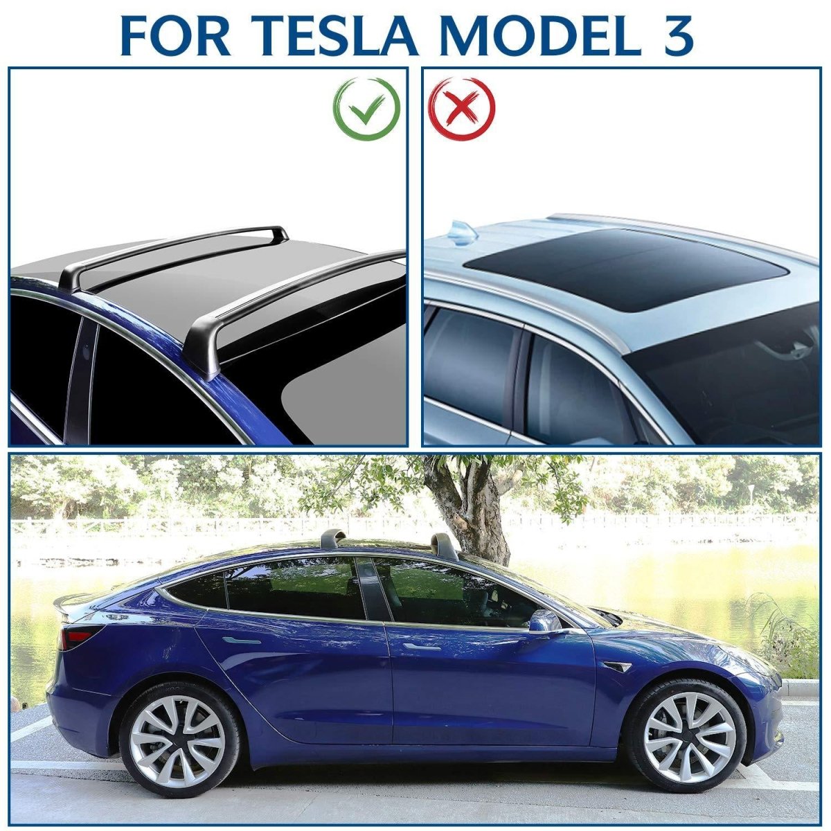 Model 3 & Model Y Aluminum Roof Rack Cargo Cross Bars (Set of 2) for Tesla (2017+) - T-Launch