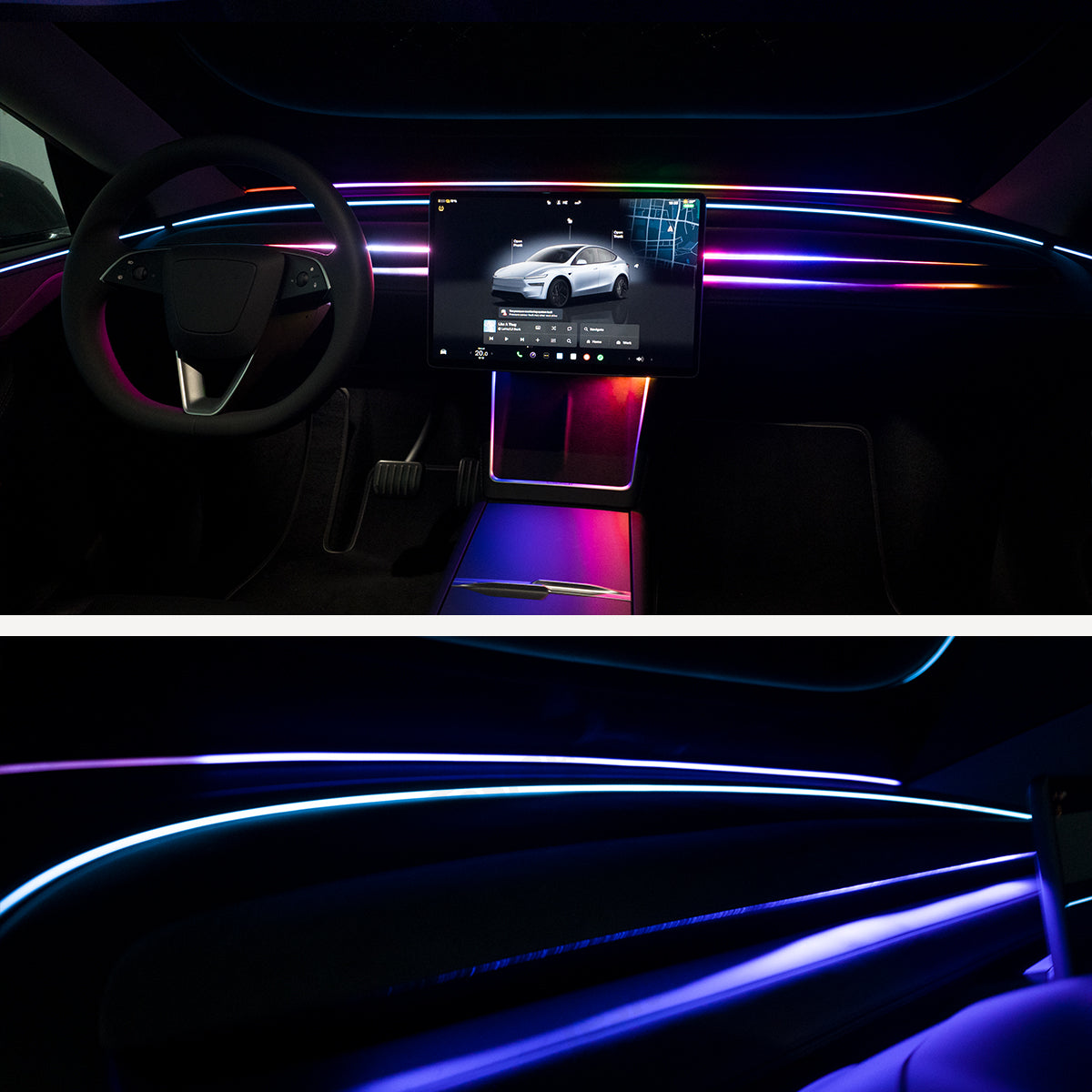 Lumină ambientală cu LED-uri pentru tabloul de bord – Modernizare interior care schimbă culoarea pentru Tesla Model Y Juniper 2025+