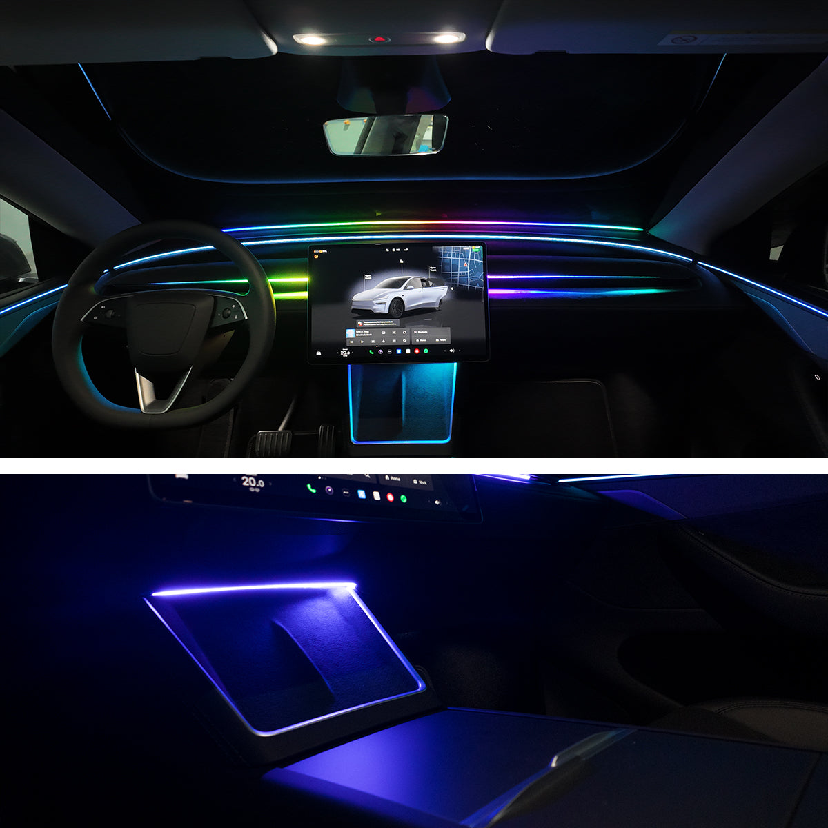 Lumină ambientală cu LED-uri pentru tabloul de bord – Modernizare interior care schimbă culoarea pentru Tesla Model Y Juniper 2025+