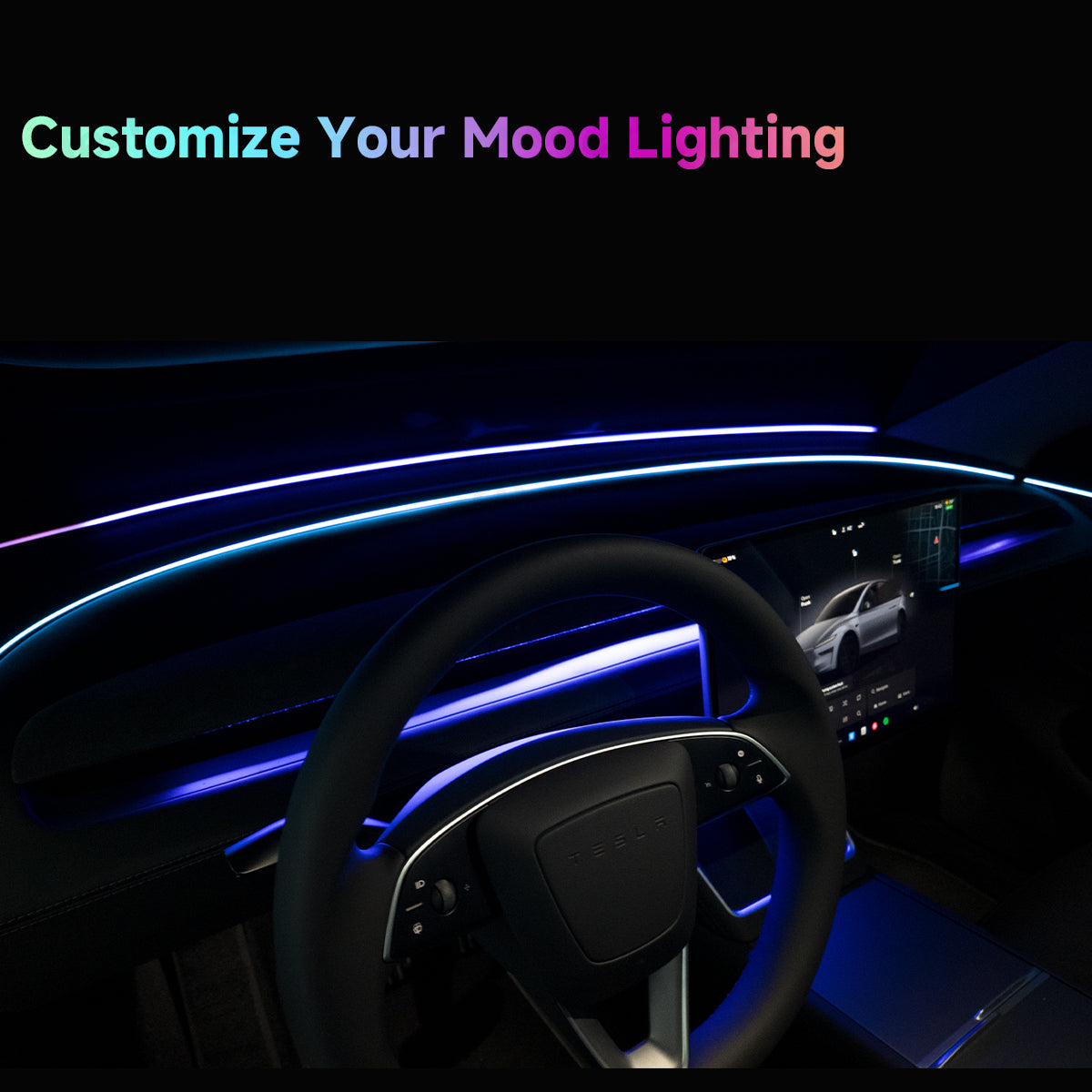 Lumină ambientală cu LED-uri pentru tabloul de bord – Modernizare interior care schimbă culoarea pentru Tesla Model Y Juniper 2025+