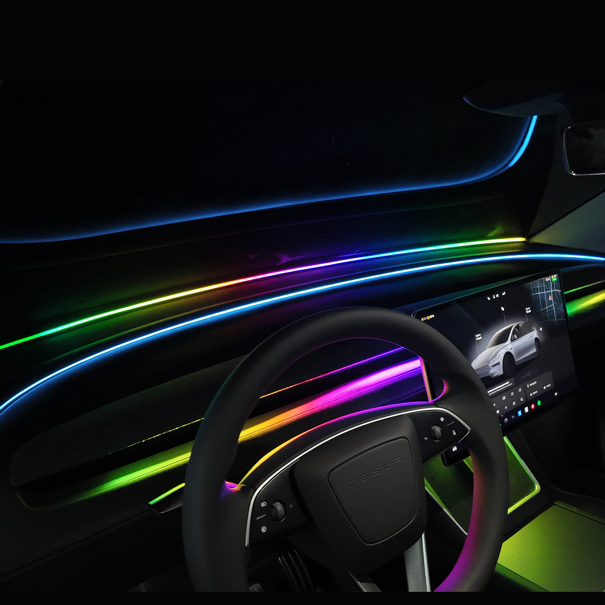 Lumină ambientală cu LED-uri pentru tabloul de bord – Modernizare interior care schimbă culoarea pentru Tesla Model Y Juniper 2025+