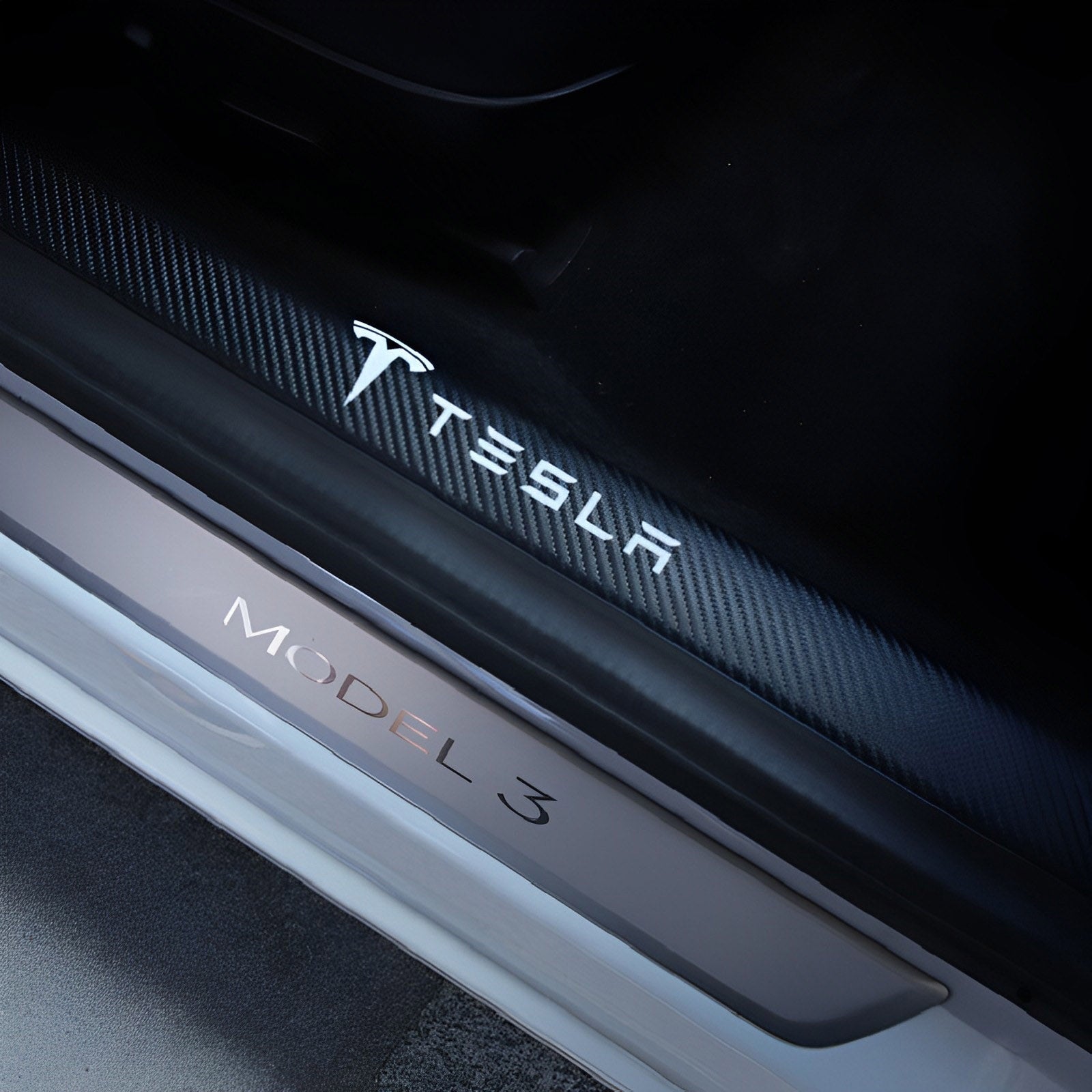 Autocollant protecteur de seuil de porte en fibre de carbone Tesla
