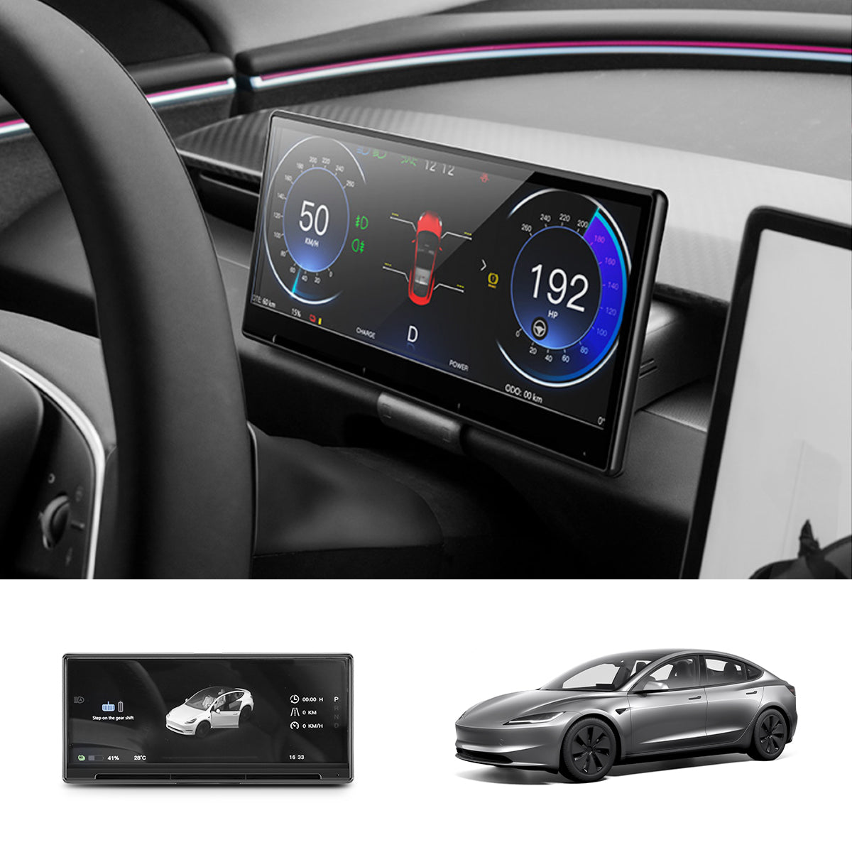 8,9'' Draadloze CarPlay & Android Auto HUD voor Tesla Model 3 Hoogland / Model Y Jeneverbes