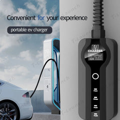 شاحن محمول 16 أمبير/32 أمبير، وضع قابل للتعديل، مستويين، شاحن منزلي مقاوم للماء للسيارات الكهربائية Tesla Model S/X/3/Y