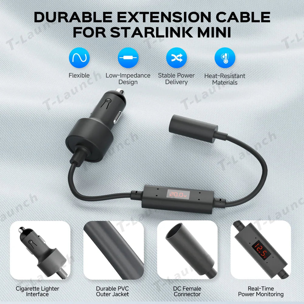 12V to 24V DC Step Up Converter with 60W Car Cigarette Lighter Adapter for Starlink Mini - T-Launch