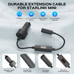 12V to 24V DC Step Up Converter with 60W Car Cigarette Lighter Adapter for Starlink Mini - T-Launch
