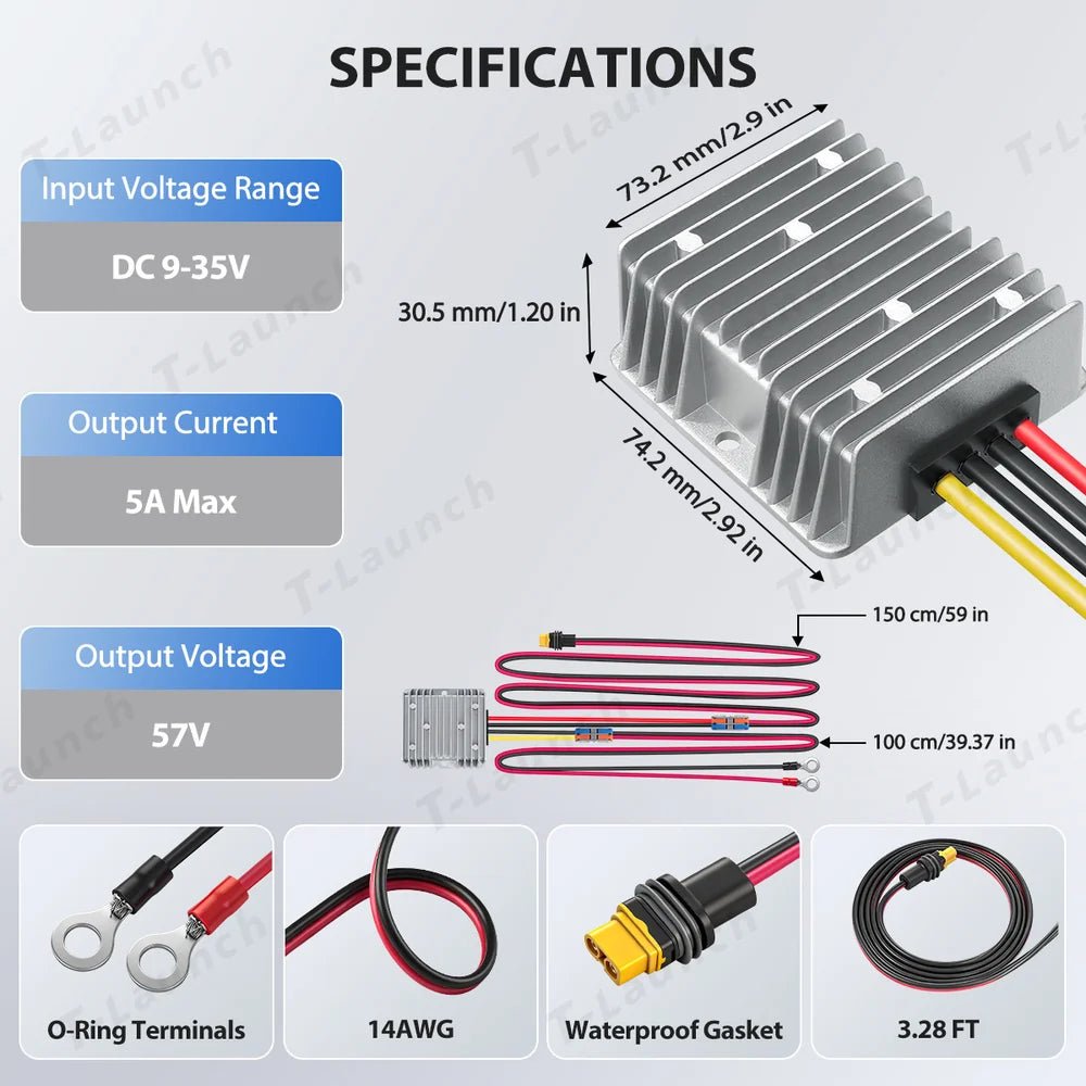 12V/24V to 57V DC Power Adapter for Starlink Gen 3 Performance - Ring Terminal - T-Launch