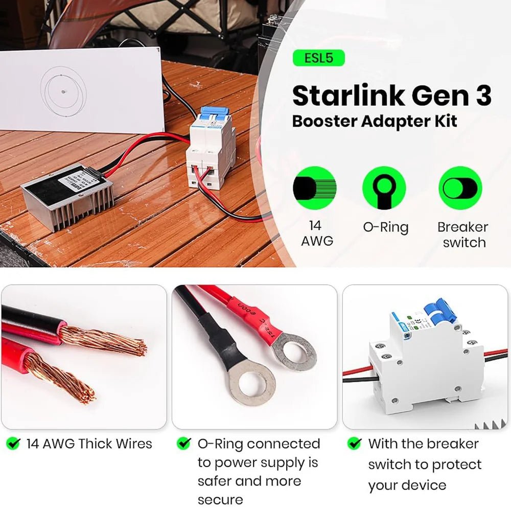 12V/24V to 57V Power Adapter with Switch for Starlink Gen 3 – Ring Terminal - T-Launch