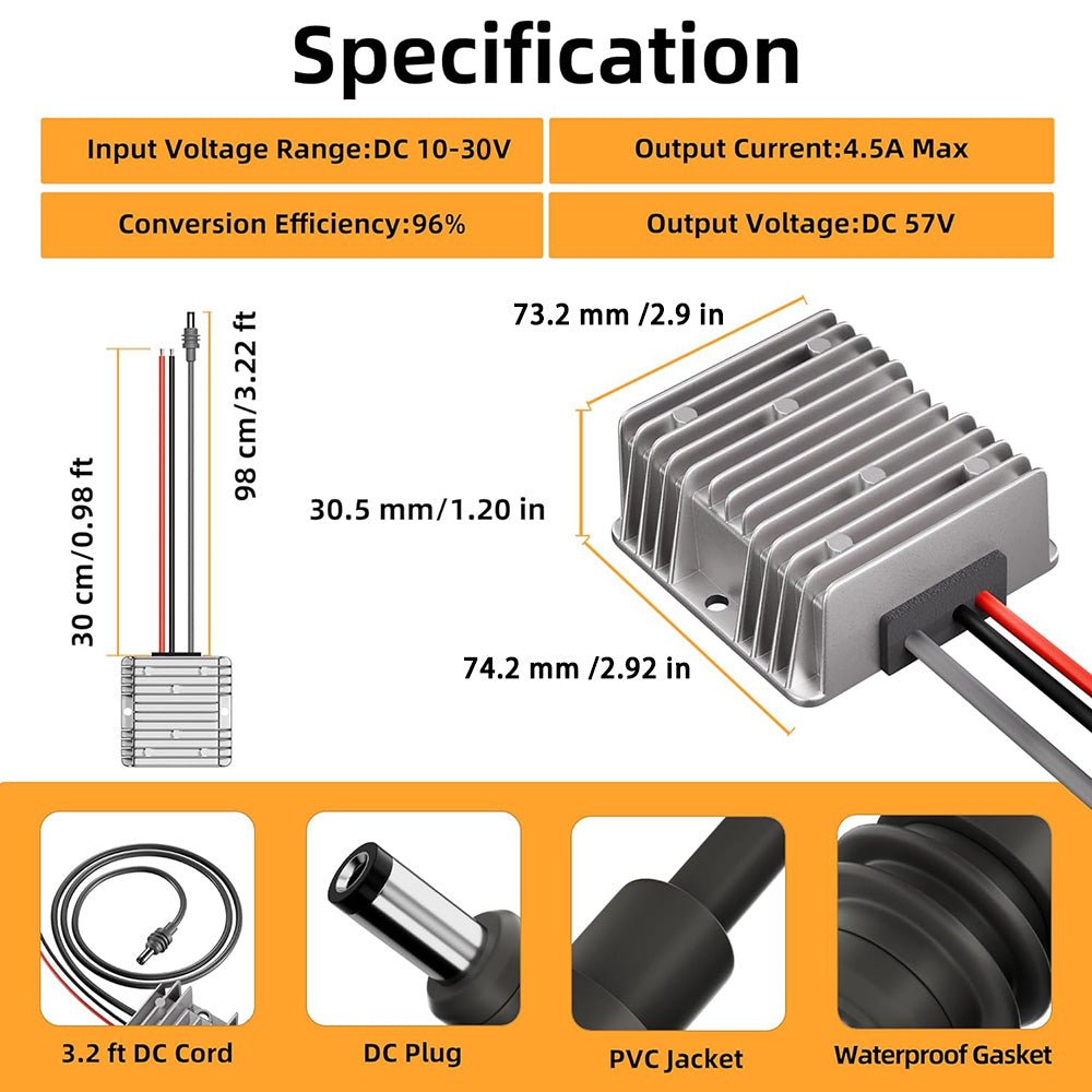 12V/24V to 57V Power Supply Adapter with DC Plug for Starlink Gen 3 - T-Launch