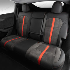 Alcantara All-Inclusive Seat Covers for Tesla Model 3 (2018-2025+) / Model Y (2021-2025+) (Luxury Red Stitching Design)
