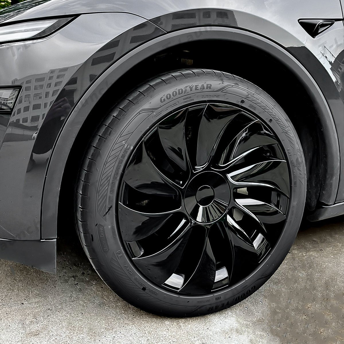 19'' Crossflow Hubcaps Wheel Covers – Spiral Spoke Style for Tesla Model Y Juniper 2025+ (Set of 4) - T-Launch