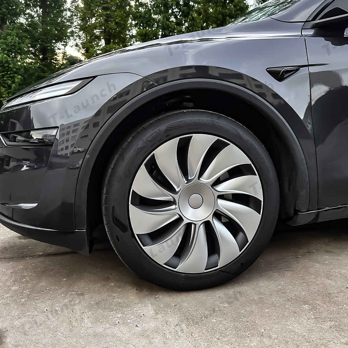 19'' Crossflow Hubcaps Wheel Covers – Spiral Spoke Style for Tesla Model Y Juniper 2025+ (Set of 4) - T-Launch