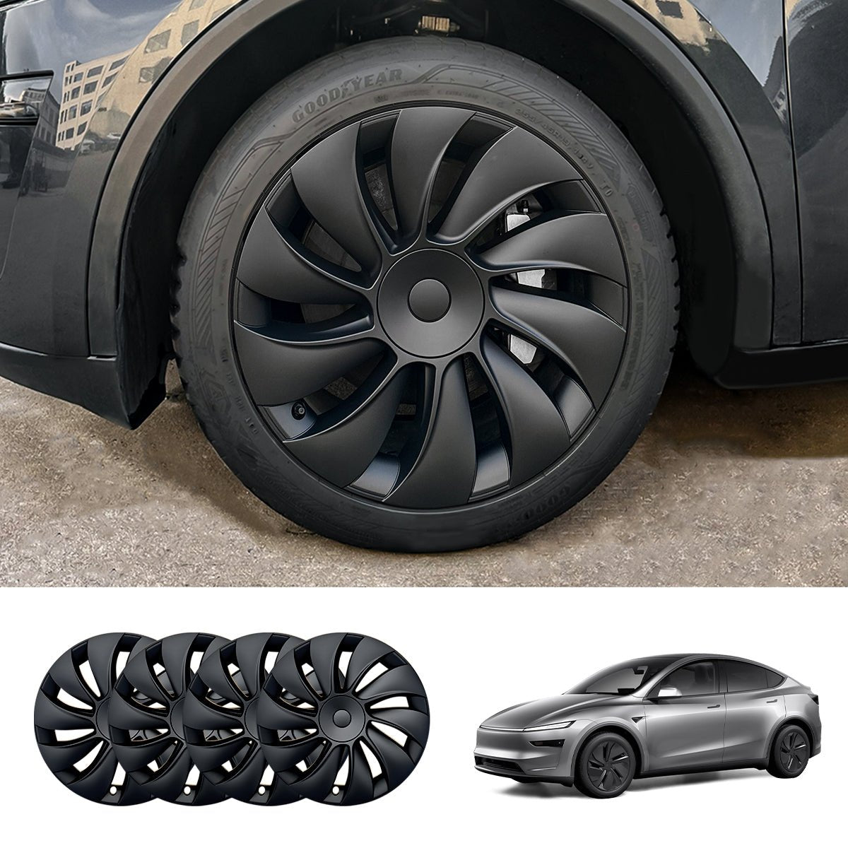 19'' Crossflow Hubcaps Wheel Covers – Spiral Spoke Style for Tesla Model Y Juniper 2025+ (Set of 4) - T-Launch