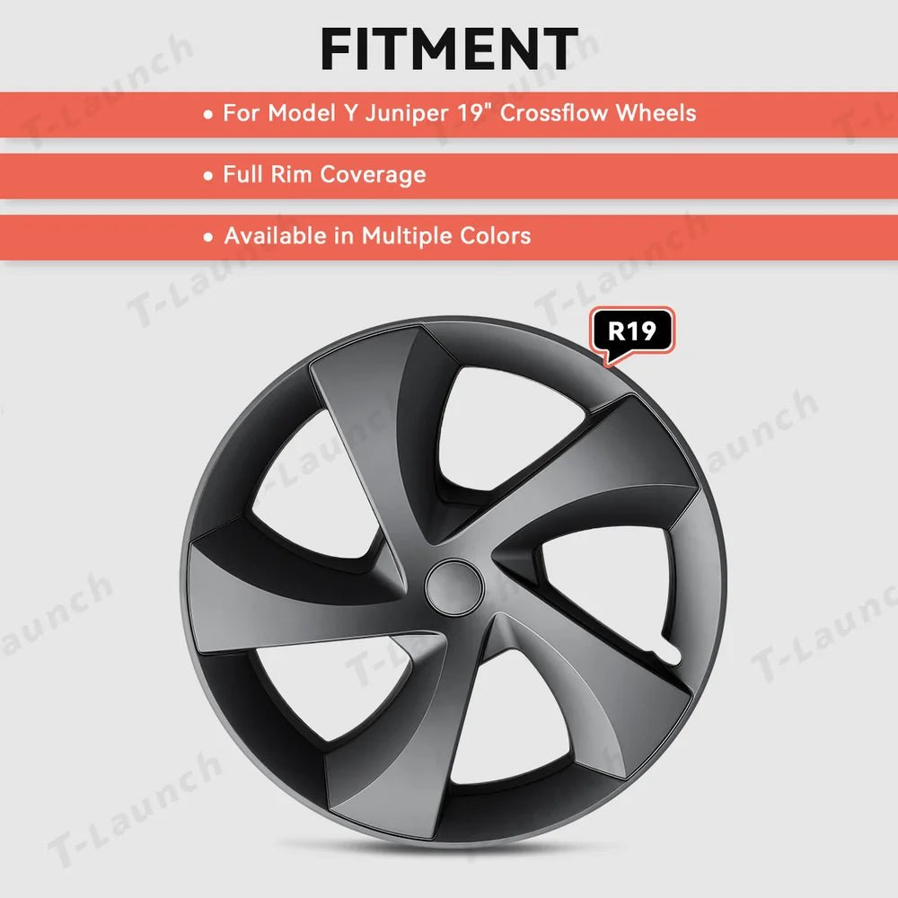19'' Crossflow Hubcaps Wheel Covers – Twist Spoke Style for Tesla Model Y Juniper 2025+ (Set of 4) - T-Launch