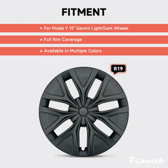 19'' Arachnid 2.0 Style Hubcaps Wheel Covers for 2020-2024 Tesla Model Y Gemini Light/Dark Wheels (Set of 4)