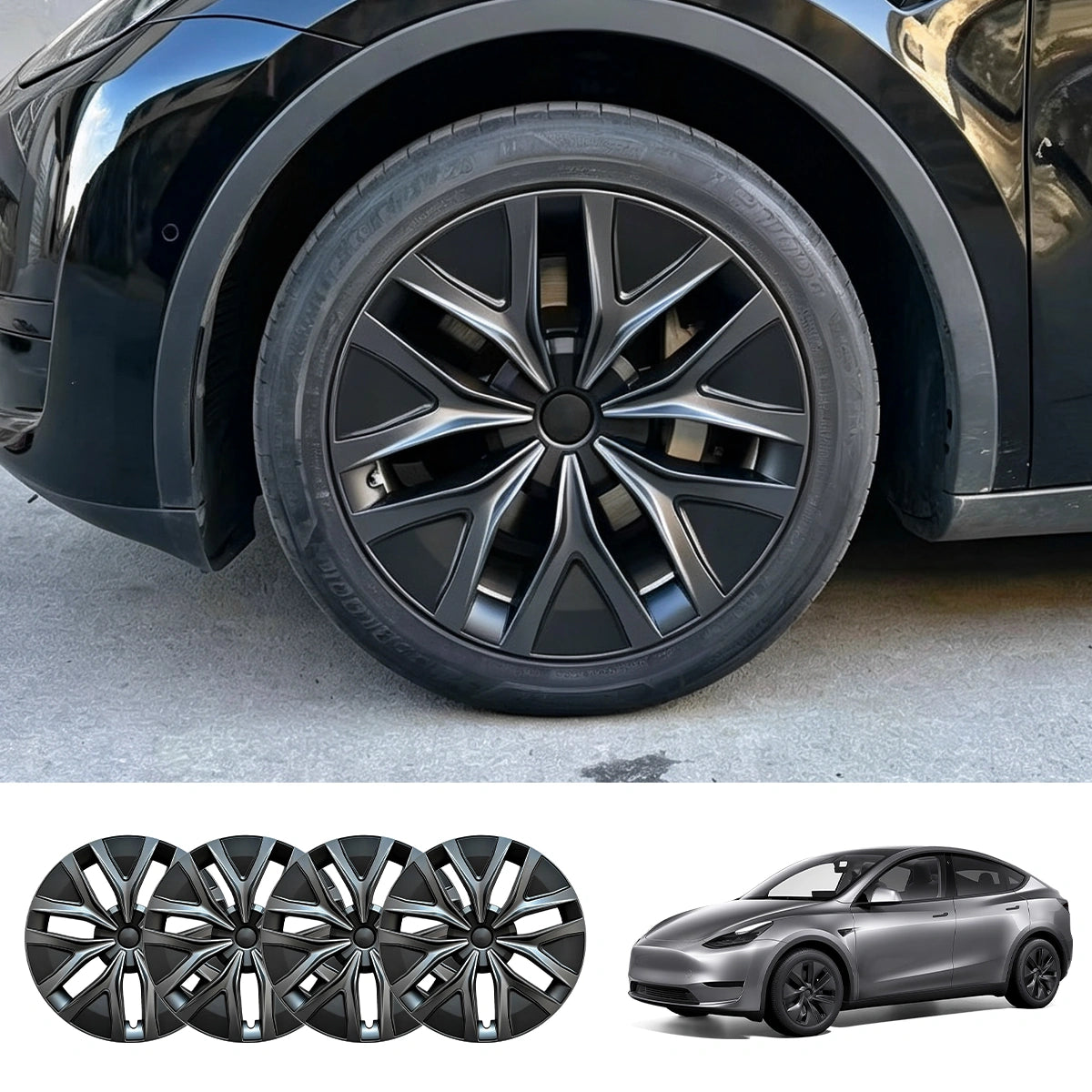 19'' Arachnid 2.0 Style Hubcaps Wheel Covers for 2020-2024 Tesla Model Y Gemini Light/Dark Wheels (Set of 4)