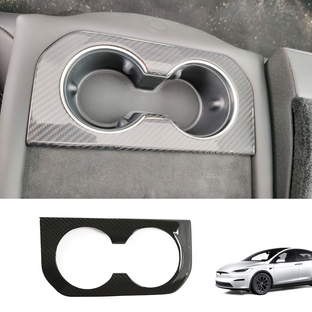 [Real Carbon Fiber] Rear Cup Holder Cover for Tesla Model S 2021+