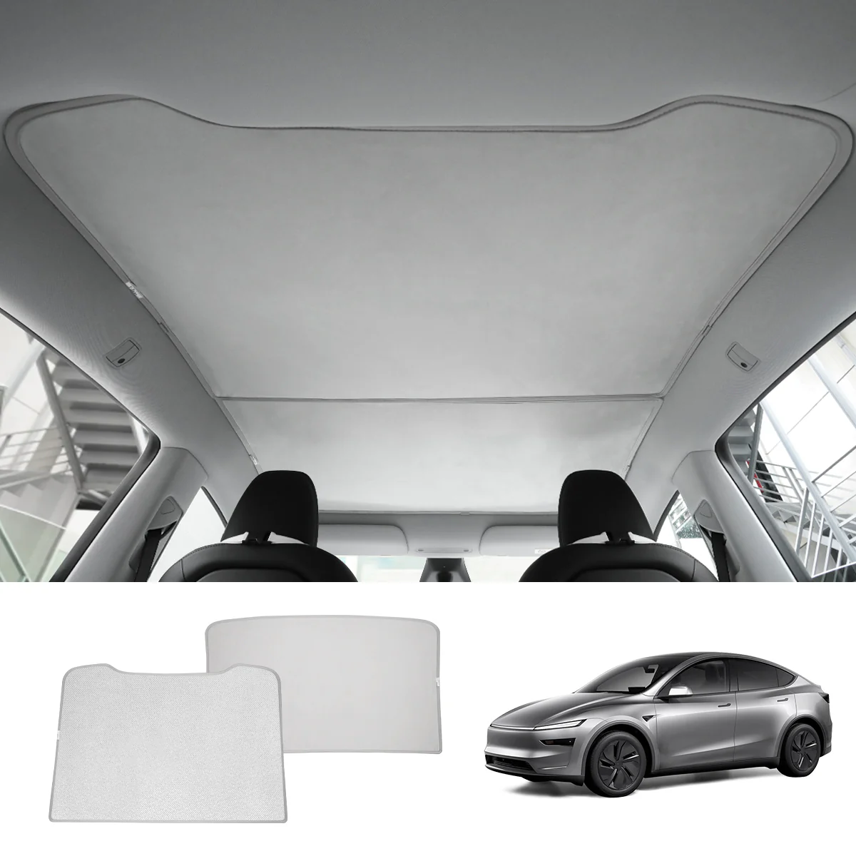 Wholesale Alcantara Split Nano Ice Crystal Glass Roof Sunshade for Tesla Model Y Juniper 2025+（28 Sets）
