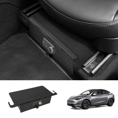 Front Under-Seat Fingerprint Anti-Theft Privacy Gunsafe Organizer Lockbox for Tesla Model Y(2020-2024)