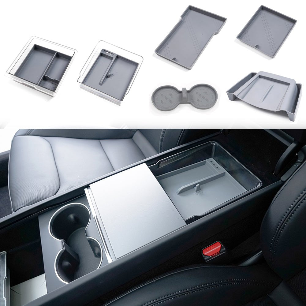 2024+ Model 3 Highland Center Console Organizer Tray Designed For Armrest Storage Box Cup pad Wireless charging pad Set - T-Launch