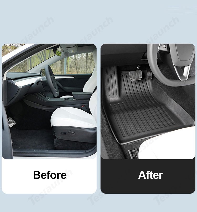 2024+ Model 3 Highland Floor Mats All Weather Double Layer Flocking TPE For Tesla - T-Launch