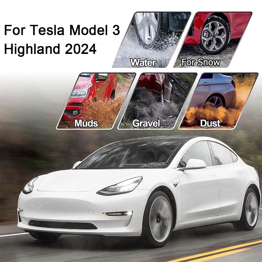  4 Pièces Garde-Boue De Voiture pour Tesla Modèle 3 Highland 2024,  Pare-Boue Avant Arrière Splash Protection Styling Accessories