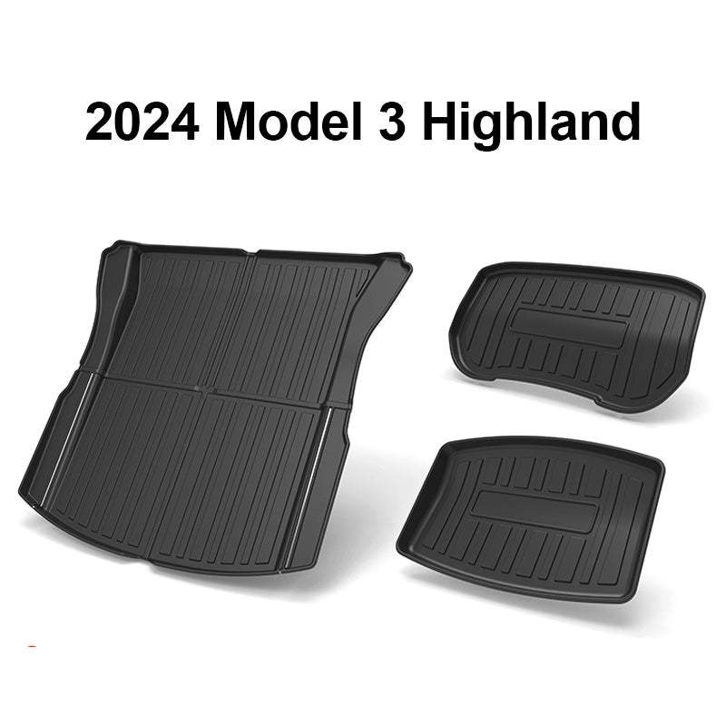2024 Model 3 Highland Tapis de sol toutes saisons Ensemble complet Tapis de  coffre Tapis de chargement Frunk Cargo Liner pour Tesla
