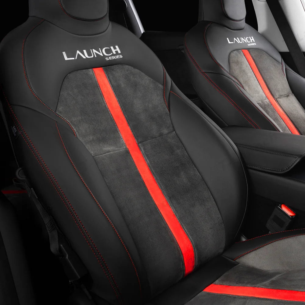 Alcantara All-Inclusive Seat Covers for Tesla Model 3 (2018-2025+) / Model Y (2021-2025+) (Luxury Red Stitching Design)