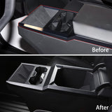 Center Console Cup Holder Panel Trim Cover (Carbon Fiber Pattern ABS) for Cybertruck