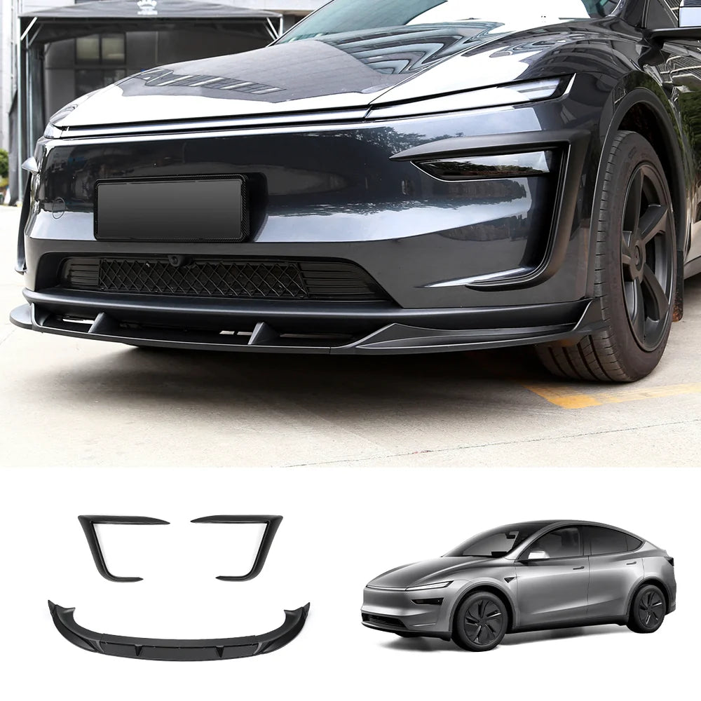 3-Piece Front Lip Spoiler & Fog Light Trim for Tesla Model Y Juniper 2025+