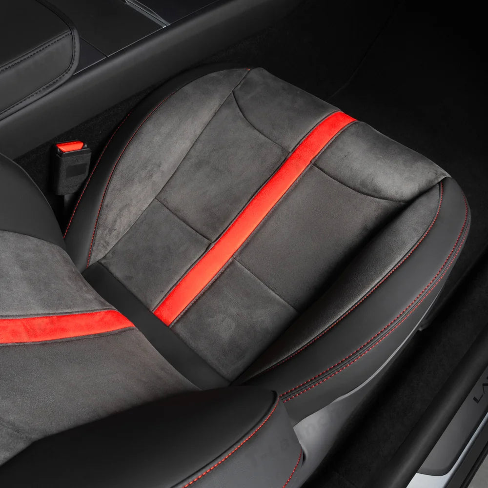 Alcantara All-Inclusive Seat Covers for Tesla Model 3 (2018-2025+) / Model Y (2021-2025+) (Luxury Red Stitching Design)