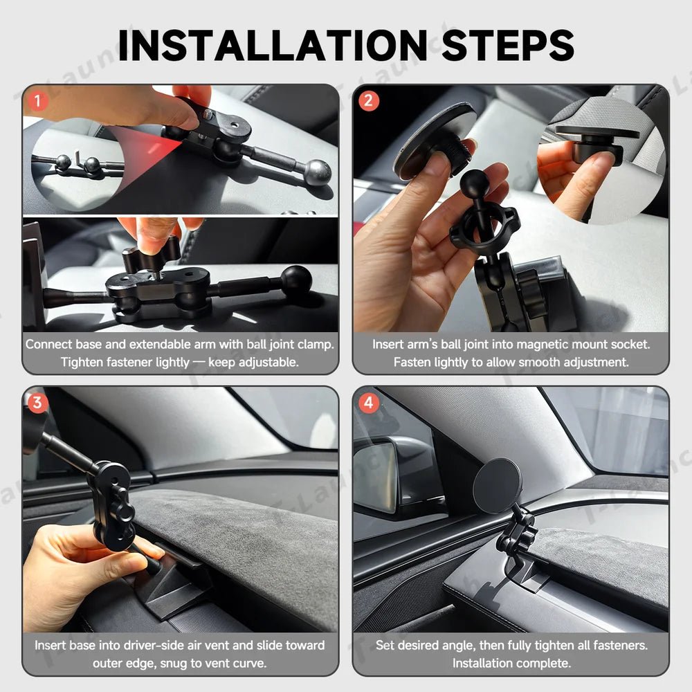 360° Adjustable Magnetic Phone Mount for Tesla Model Y Juniper 2025+ / Model 3 Highland 2024+ - T-Launch