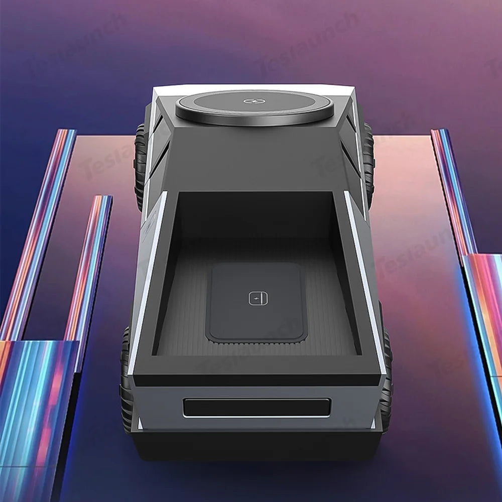 Cybertruck-Inspired 3-in-1 Wireless Charger & Stand for All Cars