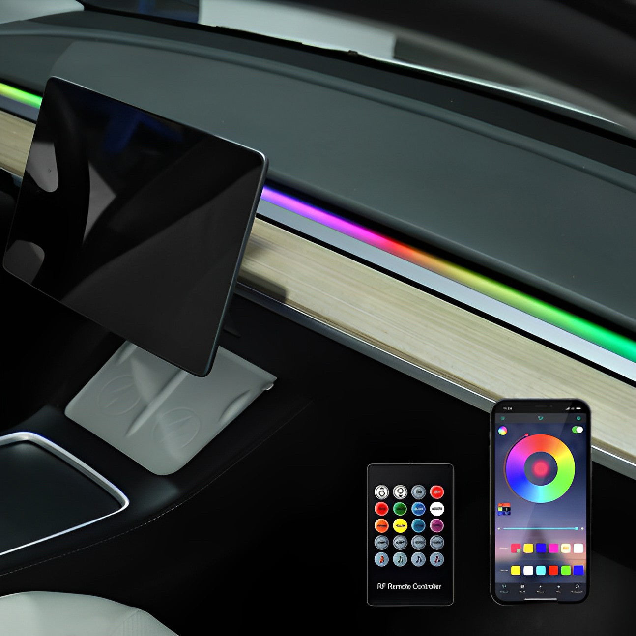 2023 Nuevas tiras de luces en el salpicadero para Tesla Model 3/Y, luces interiores RGB remotas para automóviles