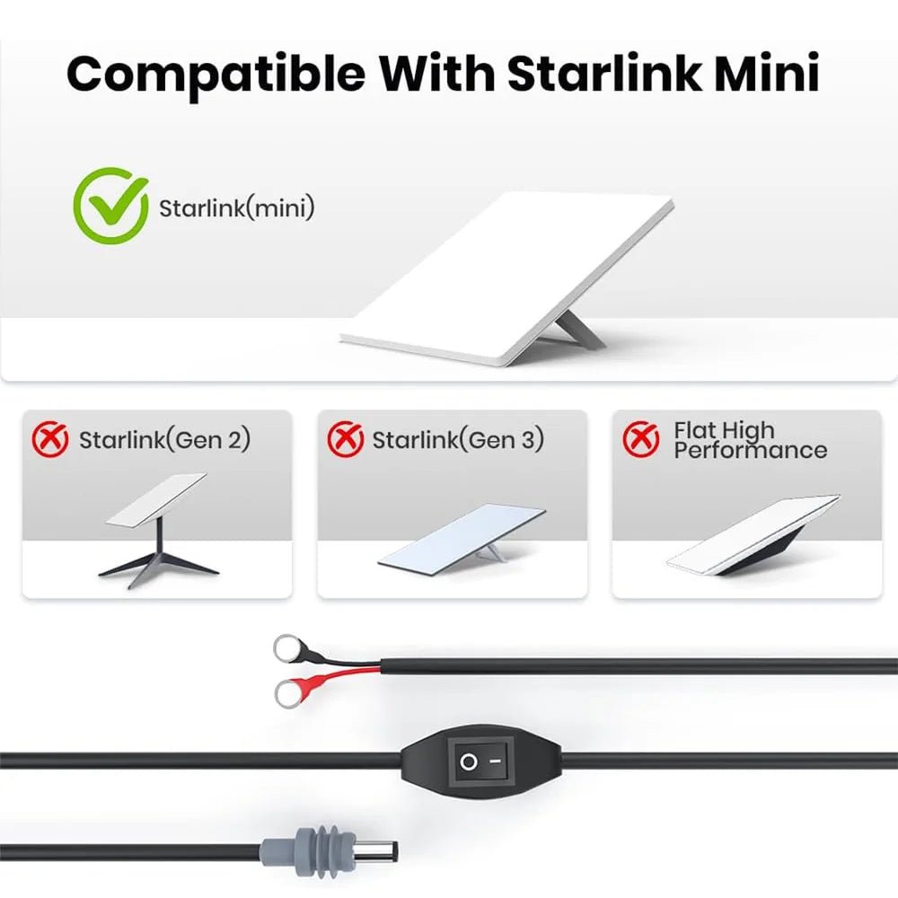 3M/10FT O-Ring DC Charging Cable with Switch (CB8) for Starlink Mini - T-Launch