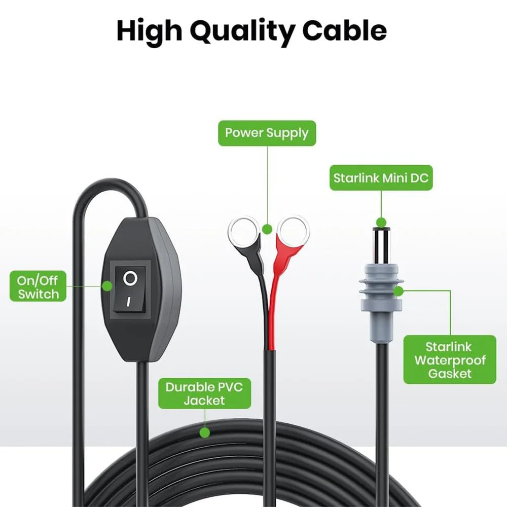 3M/10FT O-Ring DC Charging Cable with Switch (CB8) for Starlink Mini - T-Launch